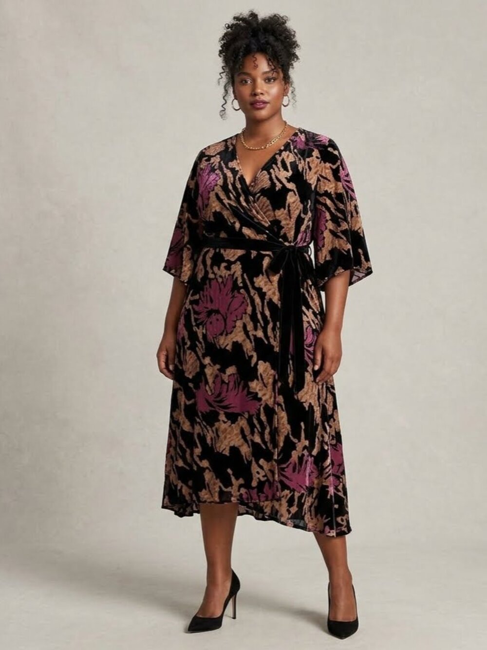 ZARA Devore Velvet Burnout Wrap Midi Dress Size XXL Worn Twice